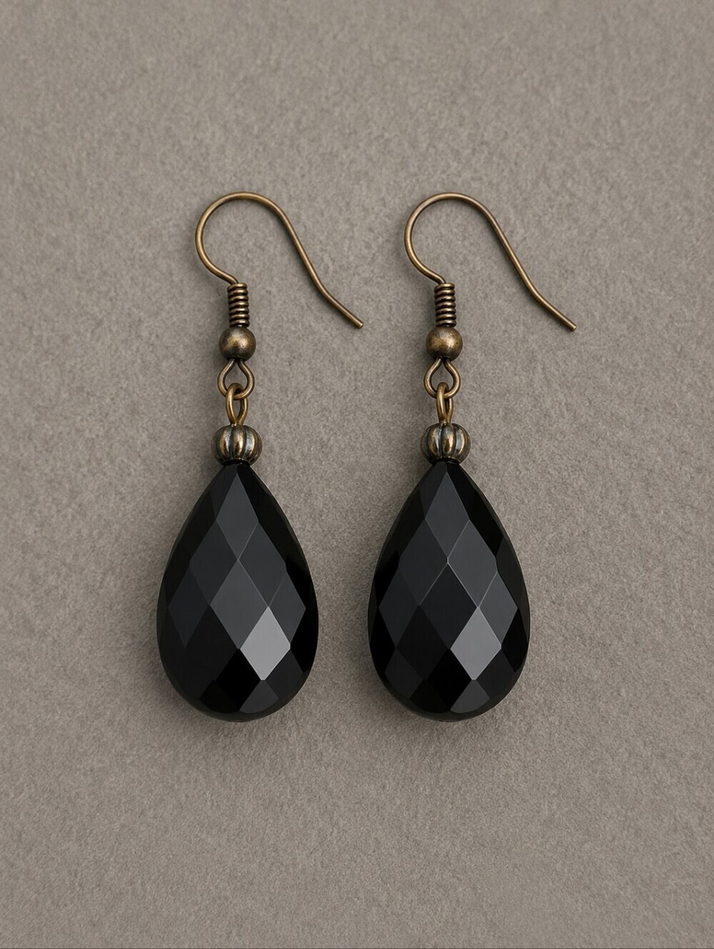 3/$30 HANDMADE Black Faceted Briolette Teardrop Glass Dangle Hook Earrings